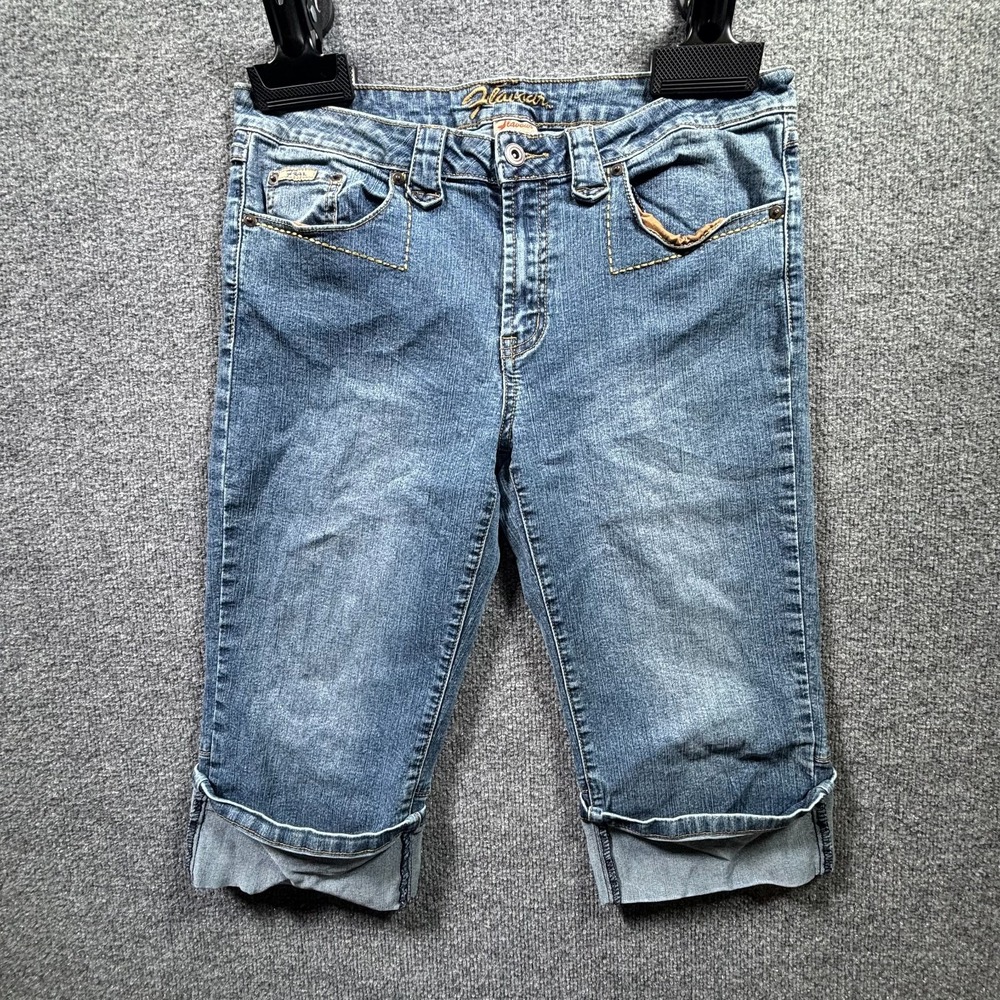Flavour by Bubblegum Capri Jeans Women 14 Blue Denim Medium Wash Cuffed Hem Boho